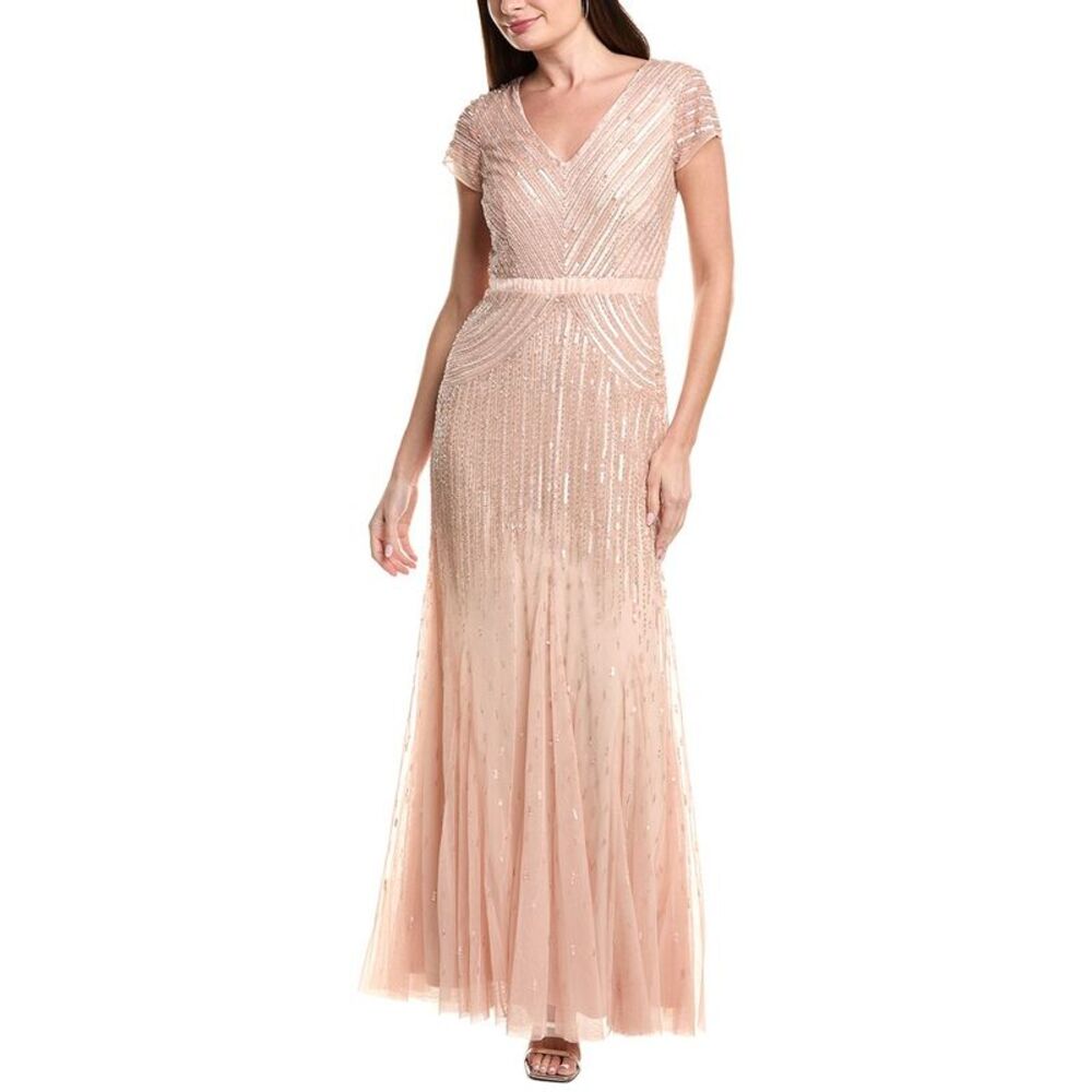 Adrianna Papell Womens  Beaded Mesh Dress, Pink